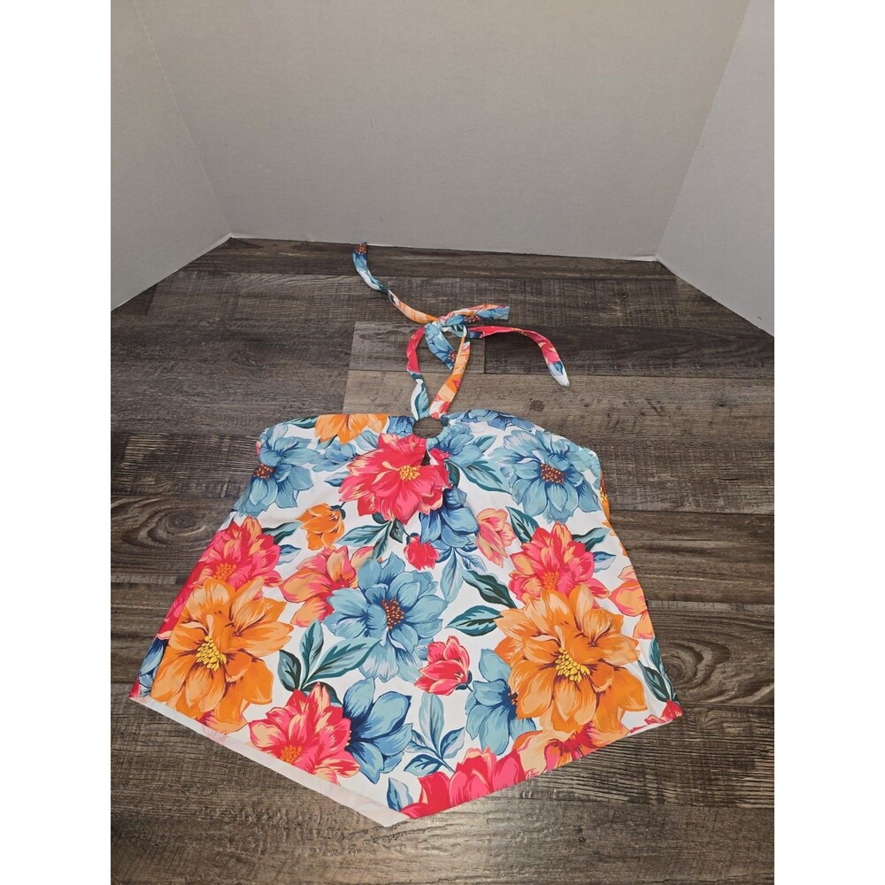 Time and Tru Tankini Swimsuit Top Women's Size L Kabash Floral White        #167